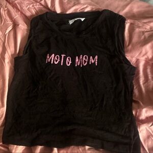 Double Zero Black Muscle Tee with Pink 'Moto Mom' Design
